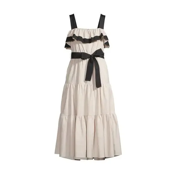 NWT Jason Wu Women's Beige Linen Ruffled Self-Tie A-Line Dress Size 12 - Picture 3 of 3